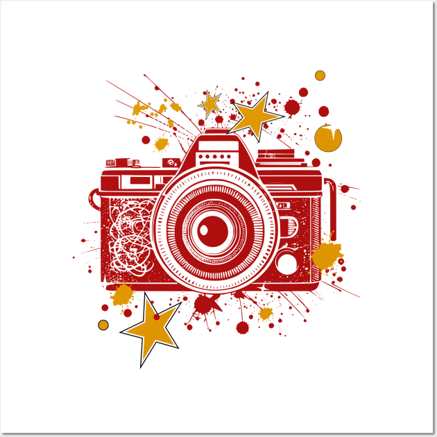 Vintage Camera (red and gold) Wall Art by TempoTees